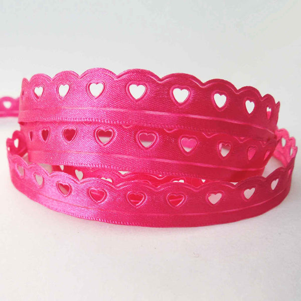 Lace Heart Cut Out Ribbon - Shocking Pink - Lilac - Berisfords - 12mm - 22mm
