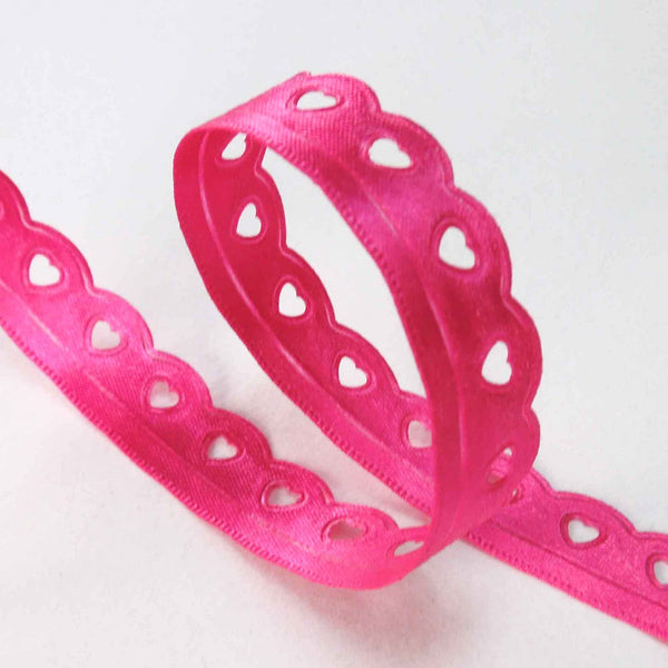 Lace Heart Cut Out Ribbon - Shocking Pink - Lilac - Berisfords - 12mm - 22mm