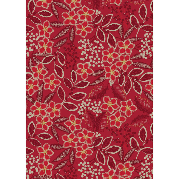 Red Floral with Gold Metallic Cotton Fabric Lewis and Irene C66.3 - Noel