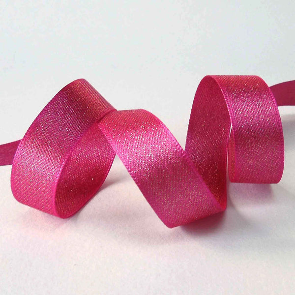 Glitter Satin Ribbon - Shocking Pink - Berisfords - 10mm - 15mm