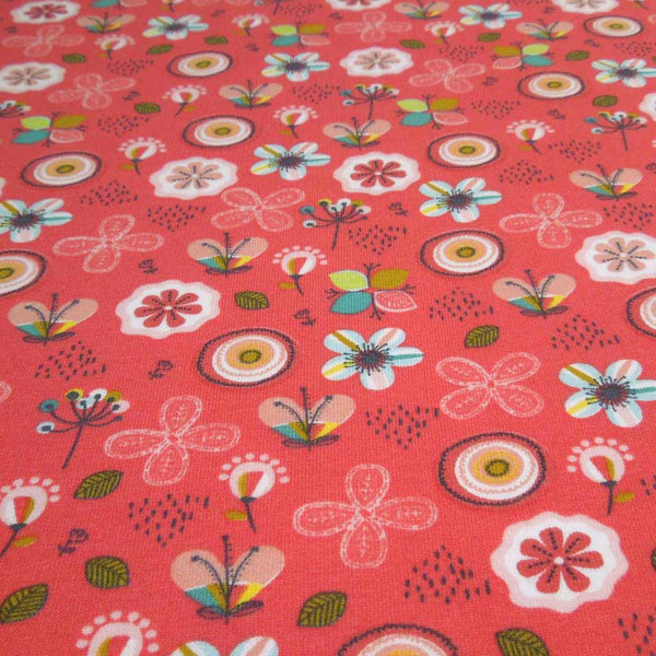 Pink Flowers Organic GOTS Soft Sweat Fabric