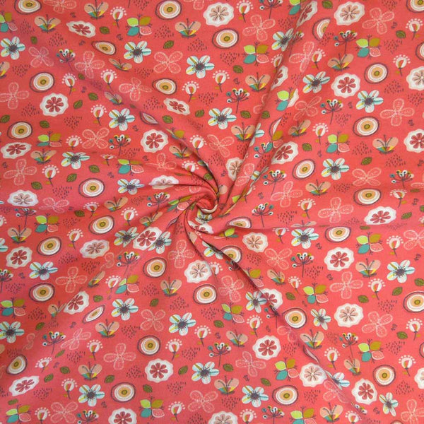 Pink Flowers Organic GOTS Soft Sweat Fabric