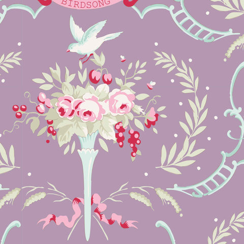 Tilda Birdsong Mauve Lilac Cotton Fabric Old Rose Collection - TD100216