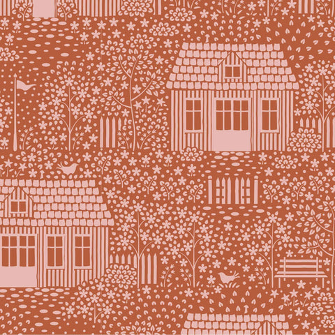 Tilda My Neighbourhood Rust Cotton Fabric - Hometown Collection - Tilda 110059