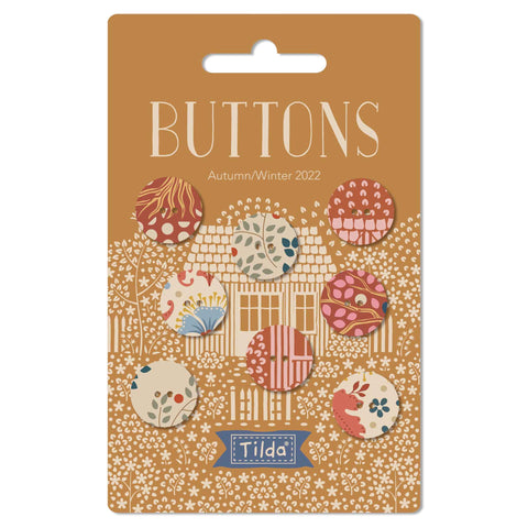 Tilda Buttons - Hometown - Fabric Covered - Rust - 16mm - Pack of 8