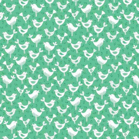Birds Green Cotton Fabric Makower 1820/T - Fantasy Collection