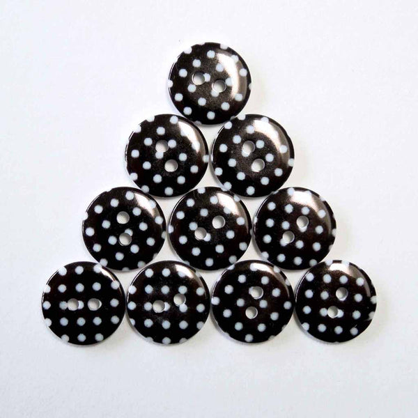 15 mm Small Polka Dot Buttons, Pack of 10 Black Buttons