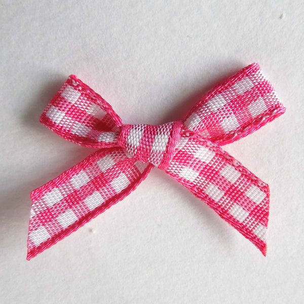 7mm Ribbon Bows Bright Pink Gingham - Pack of 10