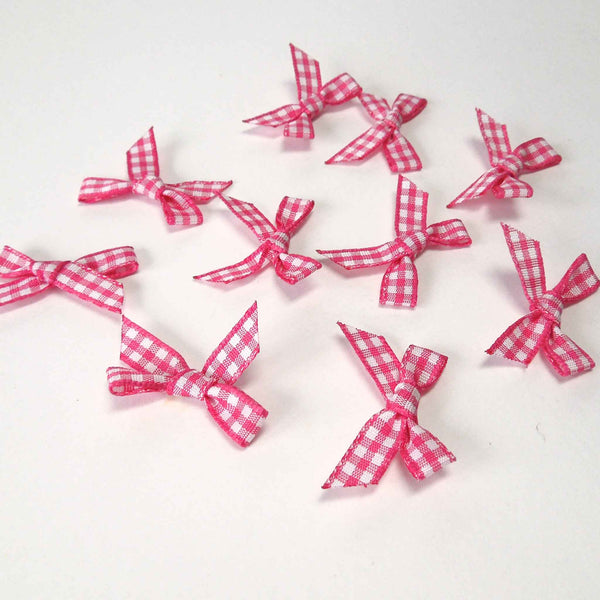 7mm Ribbon Bows Bright Pink Gingham - Pack of 10