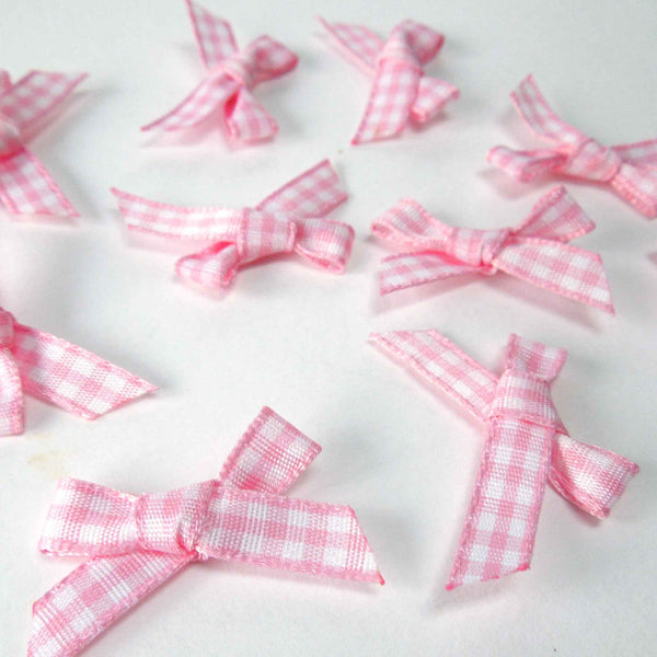 7mm Ribbon Bows Pale Pink Gingham - Pack of 10
