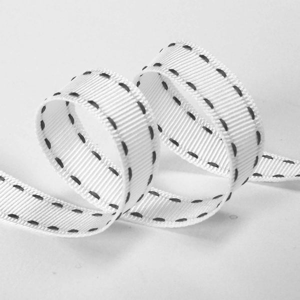 15mm Stitched Grosgrain Ribbon White and Navy Blue - Berisfords
