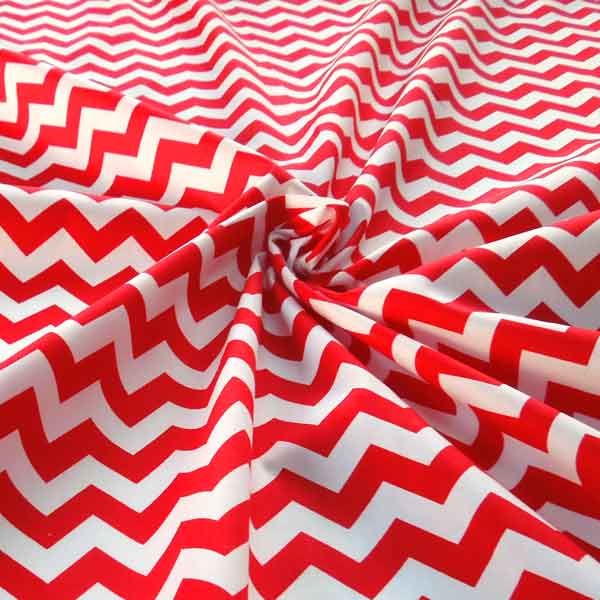 Chevron Red and White Poplin Cotton Fabric by Rose & Hubble