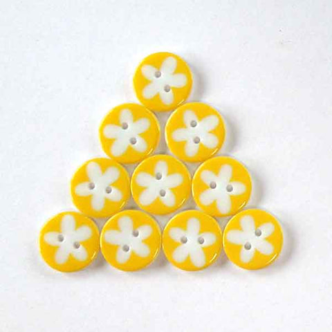 17 mm Flower Yellow 2 Hole Buttons - Pack of 10