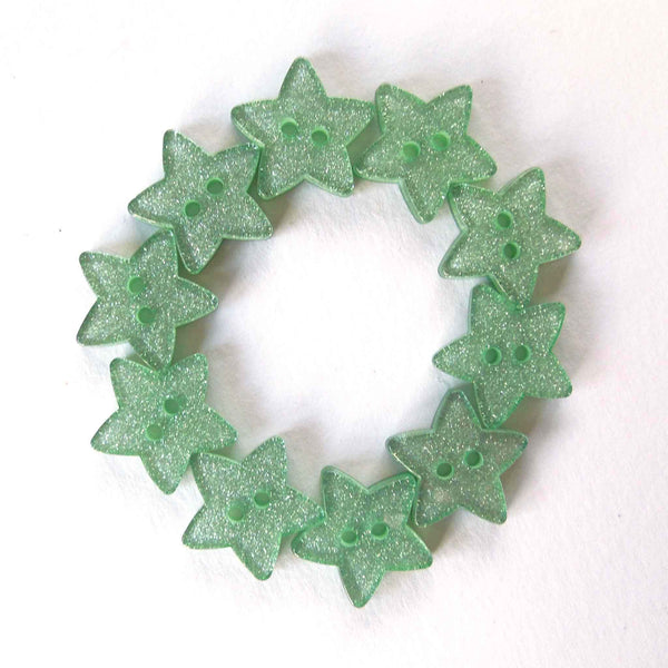 18 mm Light Green Glitter Star Trimits 2 Hole Buttons, Pack of 10