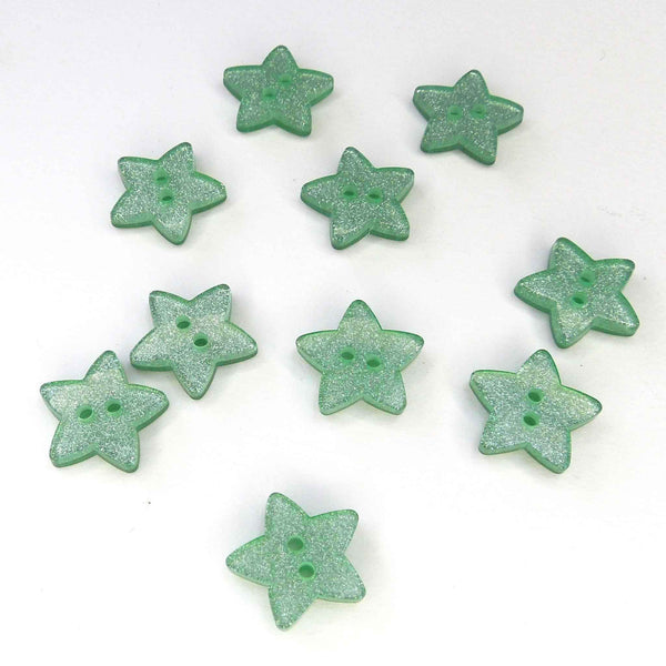 18 mm Light Green Glitter Star Trimits 2 Hole Buttons, Pack of 10