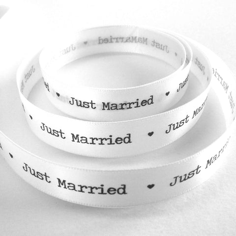 15mm Just Married White Satin Wedding Ribbon