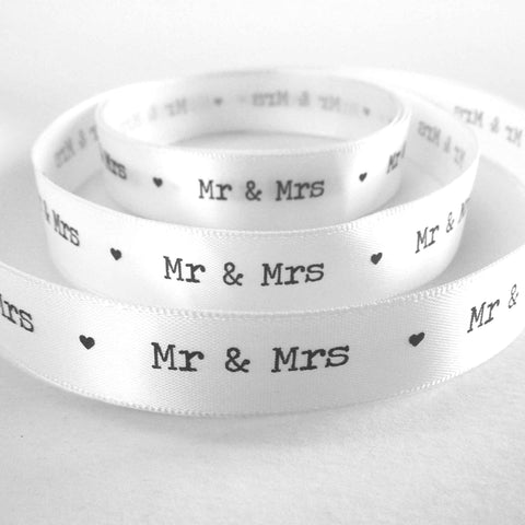 15mm Mr & Mrs White Satin Wedding Ribbon
