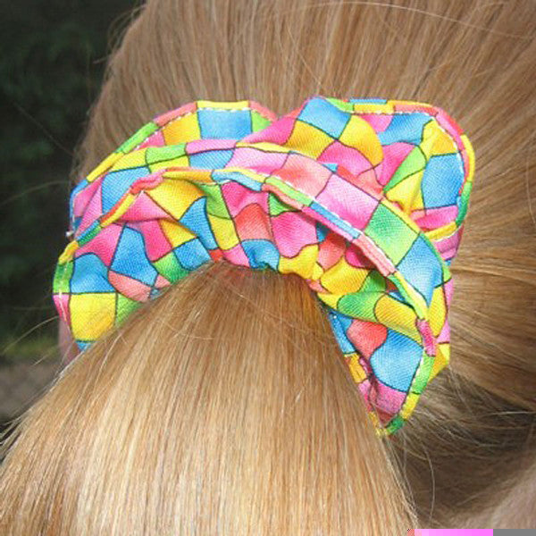 Bright Checked Scrunchie, Hairband and Bandana in Organza Gift Bag