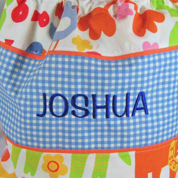 Child's Blue Nursery Animal Personalised Toy Sack Handmade in Pure Cotton and Fully Lined