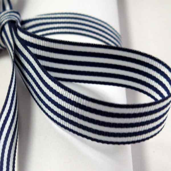 Striped Ribbon Navy Blue Berisfords 9mm - 16mm