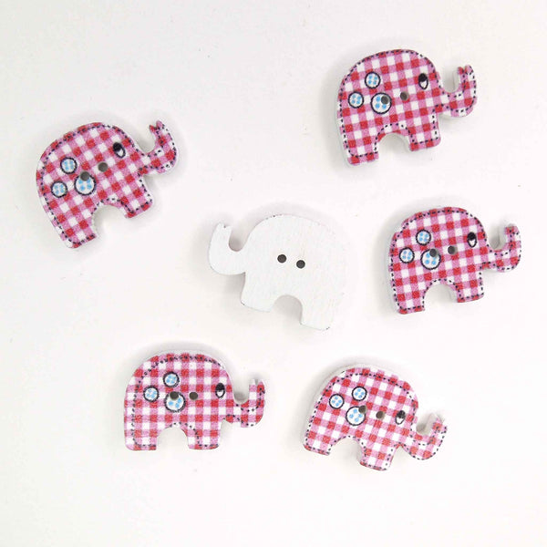 Kid's Pink Elephant Wood Buttons, 2 Holes, Pack of 6 Buttons