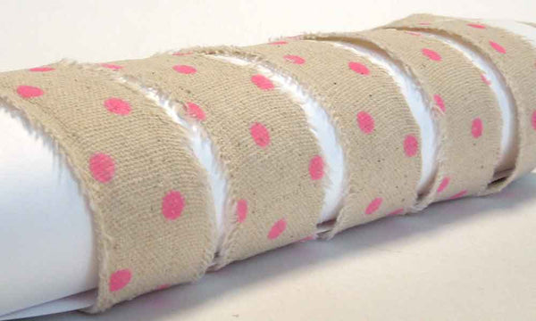 38 mm Pink Polka Dot Frayed Edge Hessian Ribbon