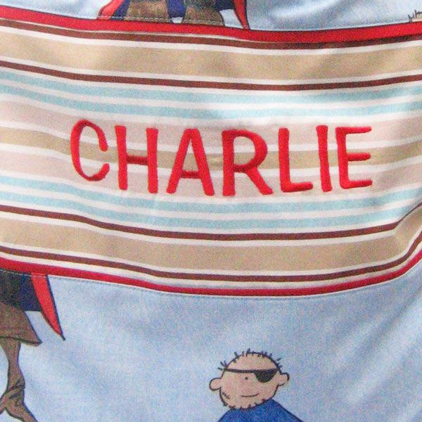 Blue Pirate Personalised Reversible Toy Sack Handmade in Pure Cotton and Fully Lined