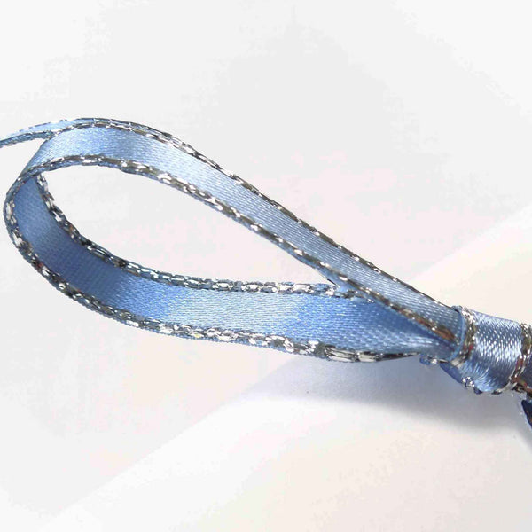 Silver Metallic Edge Satin Ribbon - Powder Blue - Berisfords - 7mm