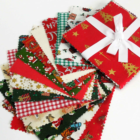 Red and Gold Christmas Tree Patchwork Pack - 5 x 5inches