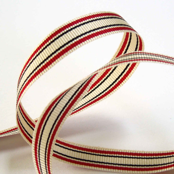 10mm Deckchair Stripe Ribbon Red - Berisfords