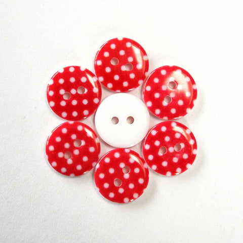 15 mm Small Polka Dot Buttons, Pack of 10 Red Buttons