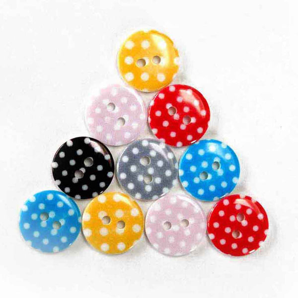 15mm Black on White Small Polka Dot Buttons - Pack of 10 Buttons