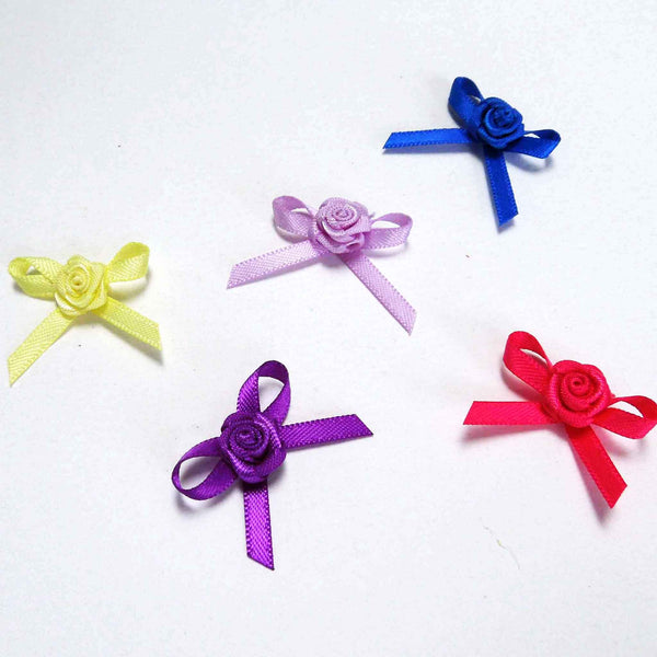 Small Ribbon Bow with Rose - Bright Royal Blue - Pack of 12