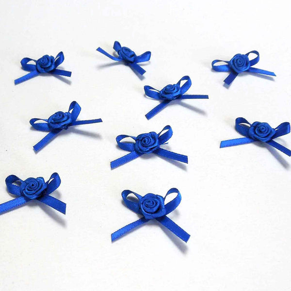 Small Ribbon Bow with Rose - Bright Royal Blue - Pack of 12