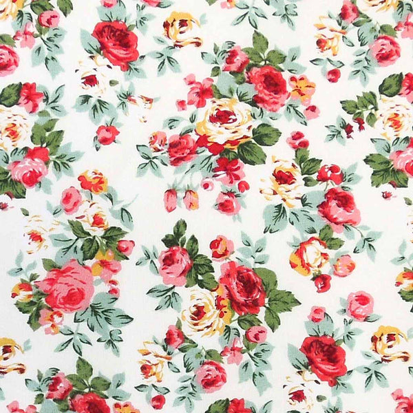 Bouquets Cotton Poplin Fabric Pink on Ivory - Rose & Hubble