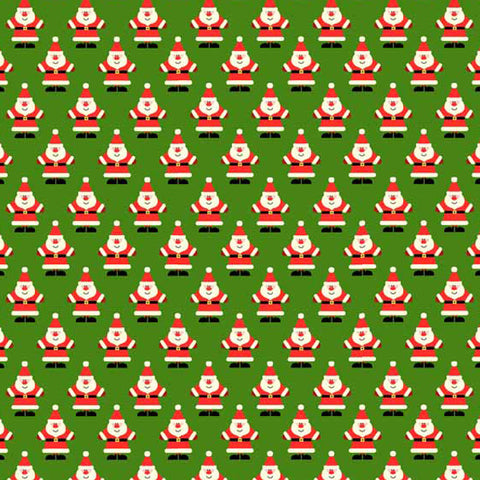 Mini Christmas Santas Green Cotton Fabric by Makower 1303/G, Novelty Collection