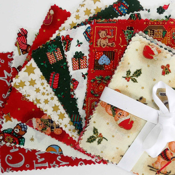 Cream Christmas Teddies Patchwork Pack - 5 x 5inches