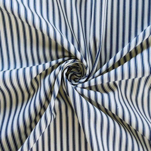 Dark Blue Ticking Stripe Fabric by Rose & Hubble