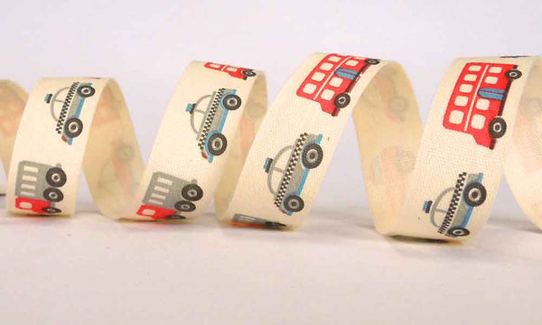 15mm Police Car, Fire Engine and Bus Cotton Ribbon