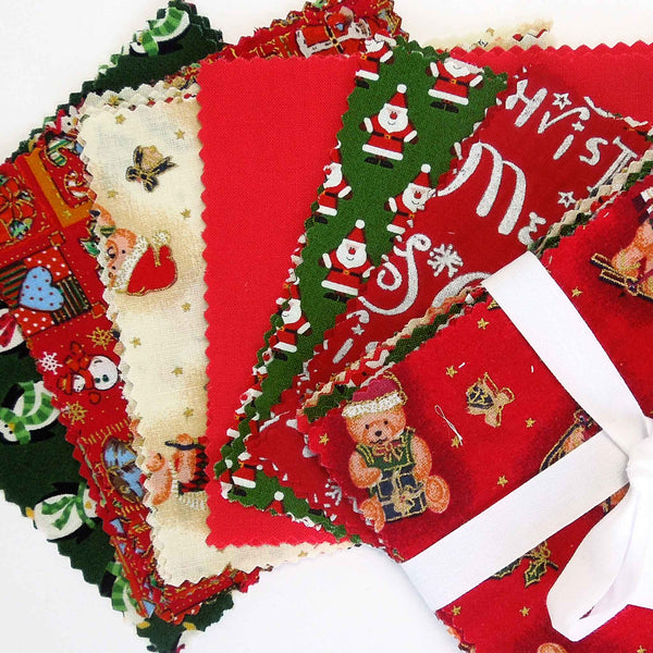 Red Teddies Christmas Patchwork Pack - 5 x 5inches