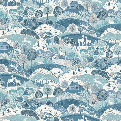 Hills Cotton Fabric - Blue - Makower 016/B - Foxwood