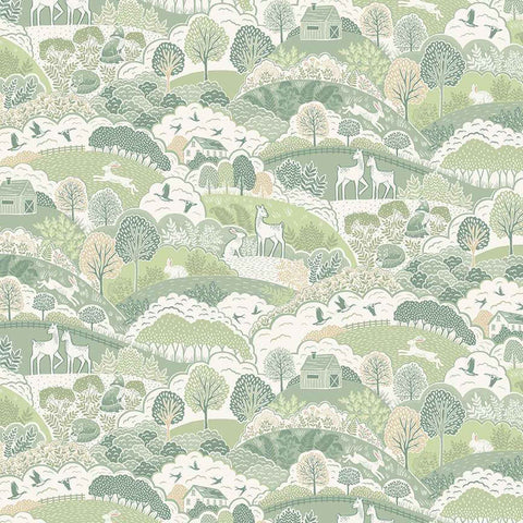 Hills Cotton Fabric - Green - Makower 016/G - Foxwood