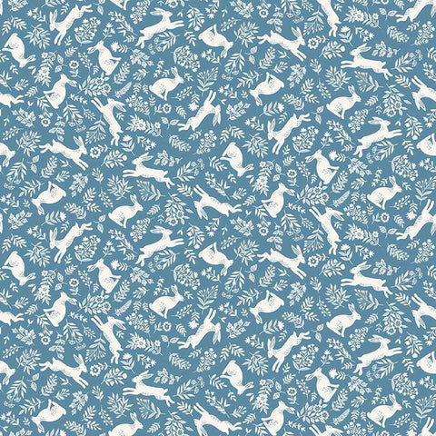 Bunnies Cotton Fabric - Blue - Makower 018/B - Foxwood