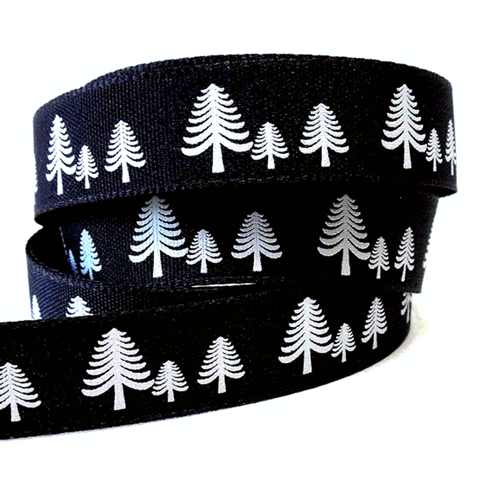 15mm Festive Forest Christmas Ribbon - Graphite Black - Berisfords