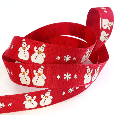 Christmas Snowman Ribbon - Red - Berisfords - 15mm