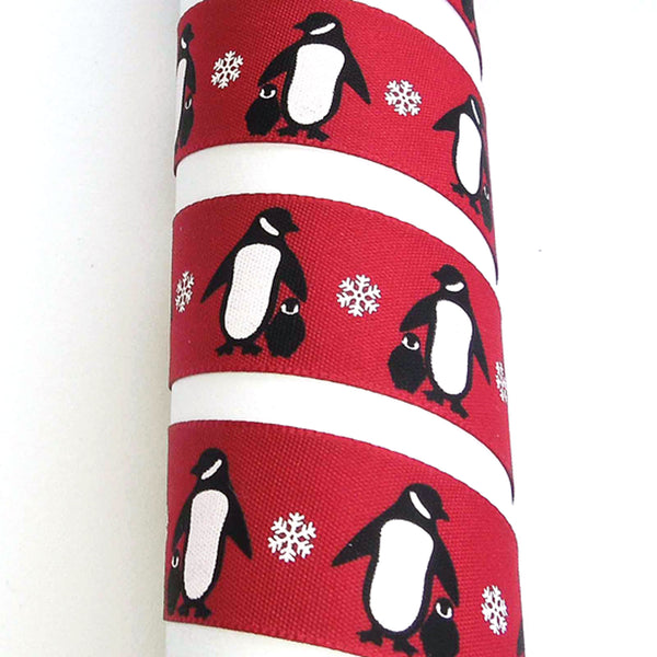 Christmas Penguins Ribbon - Red - Berisfords - 25mm