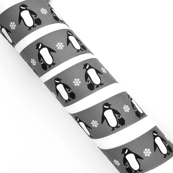 Christmas Penguins Ribbon - Smoked Grey - Berisfords - 15mm - 25mm