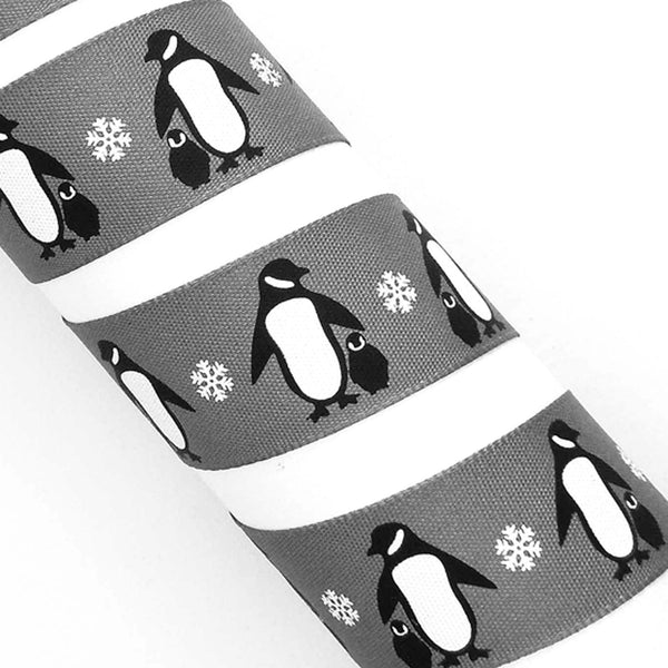 Christmas Penguins Ribbon - Smoked Grey - Berisfords - 15mm - 25mm