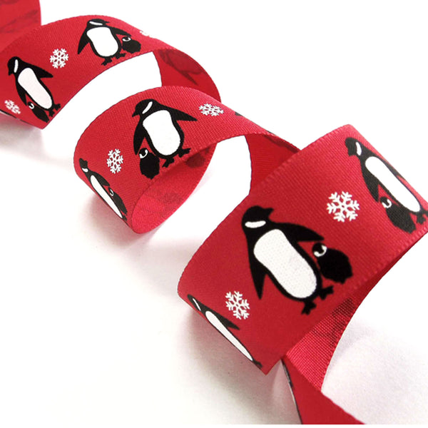 Christmas Penguins Ribbon - Red - Berisfords - 25mm