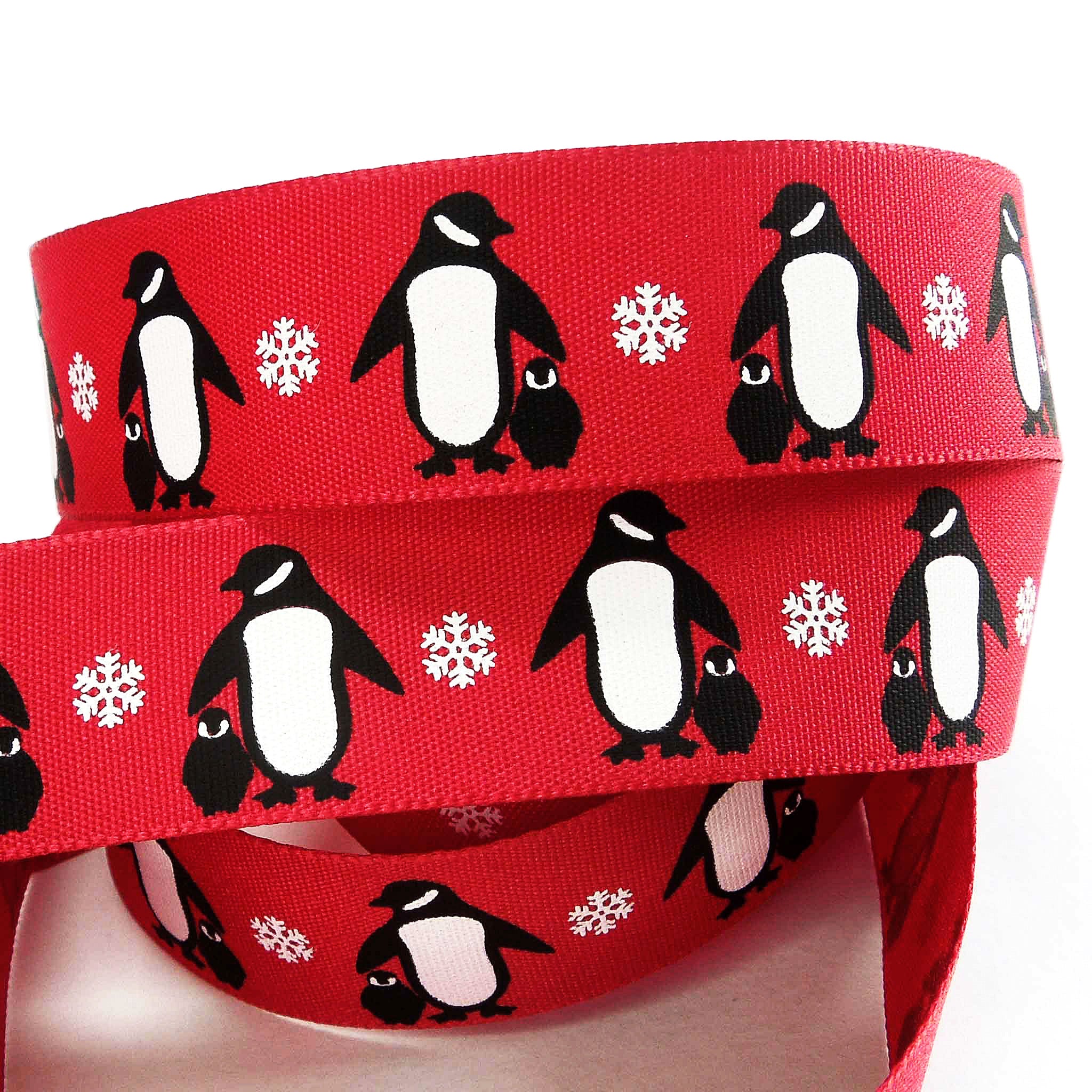 Christmas Penguins Ribbon - Red - Berisfords - 25mm